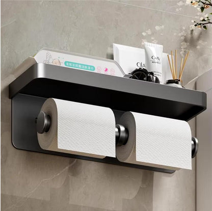 (Grey) Double Aluminum Alloy Toilet Paper Holder