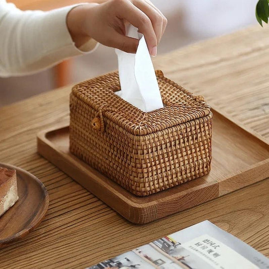 Handmade Rattan Tissue Box Napkin Storage Container