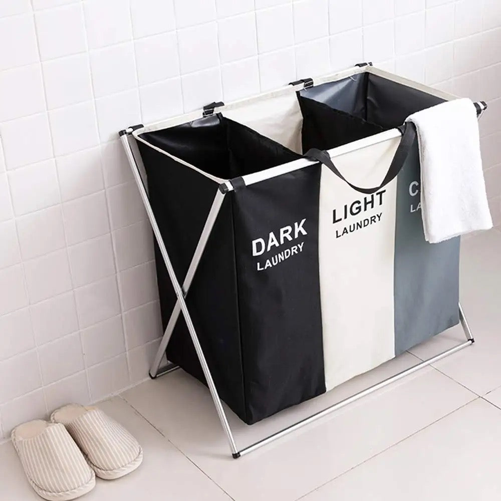 Foldable 3 section Laundry Hamper