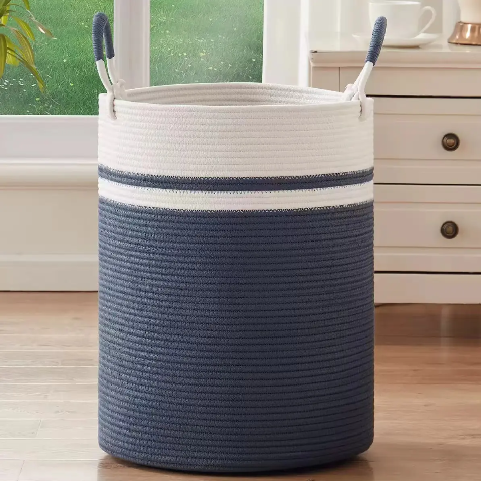 Large 15.32 gallon cylinder tote cotton laundry basket